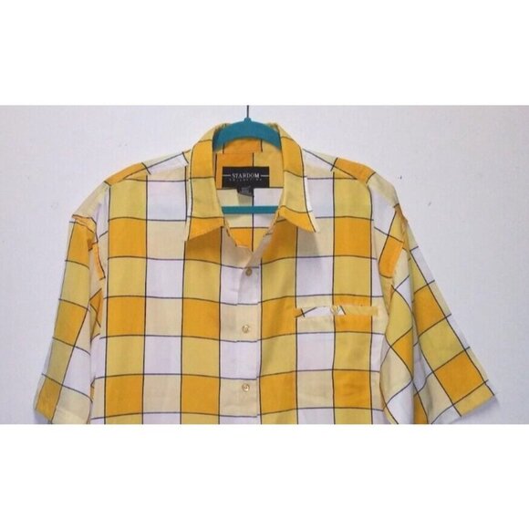 Mens Yellow Checkered Shirt 2XL Windowpane Plaid collared Stardom Collection EUC - Picture 3 of 10